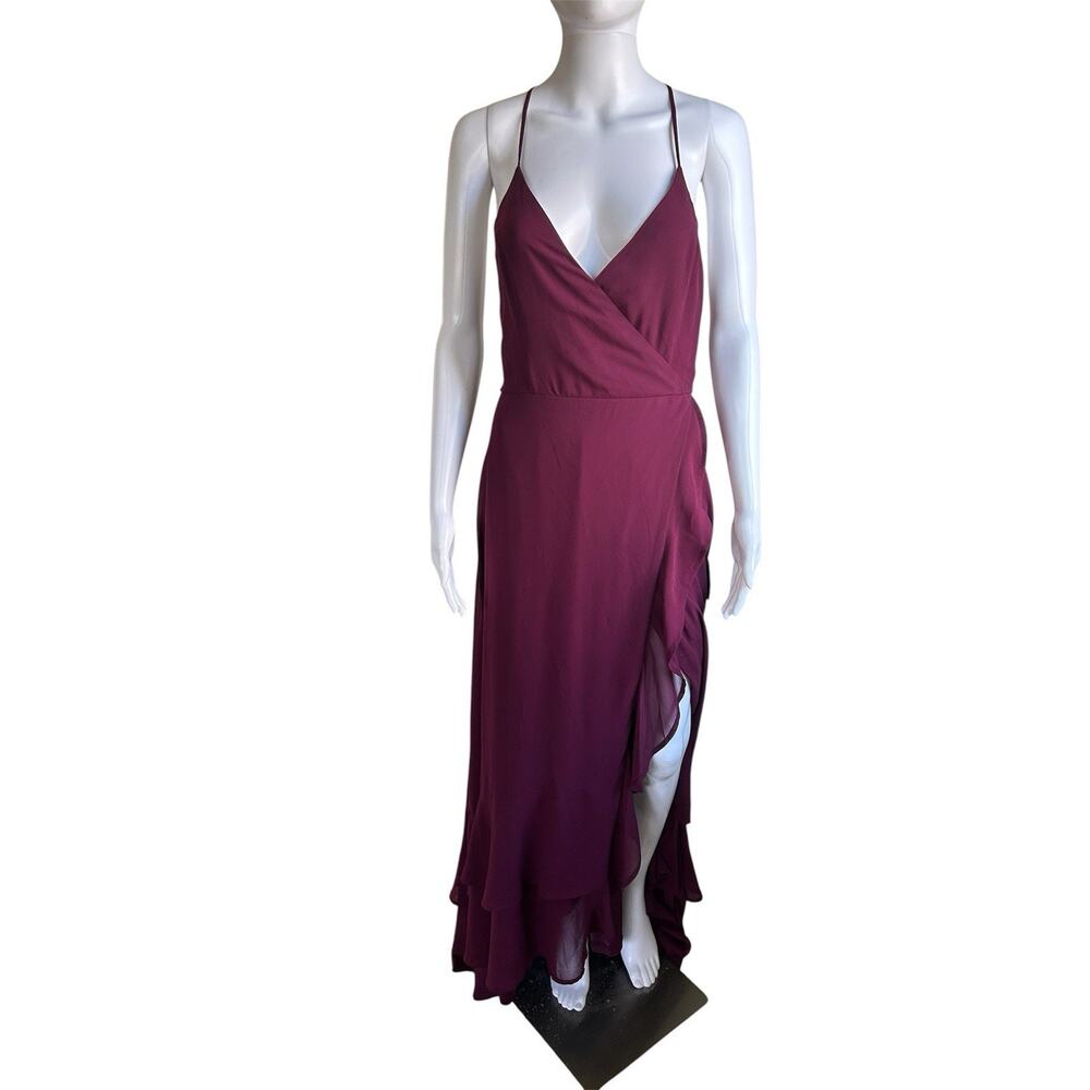 Lulus Plum Lace Up Back Maxi Dress XL NWT Side Slit Formal Prom Wedding